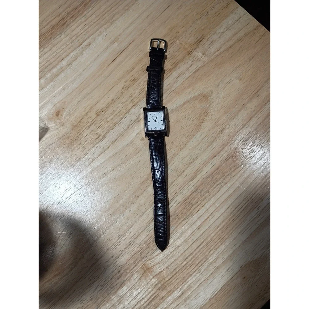 Bulova Tank Watch Womens Silver Tone w/Date 96M19 Replaced Battery Leather Band